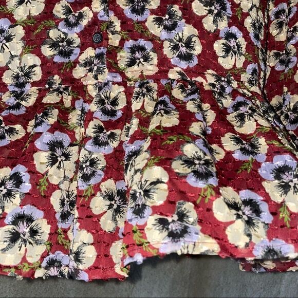 DRAWSTRING Ruffle-Hem Top in Viola Floral sz M - Picture 8 of 9